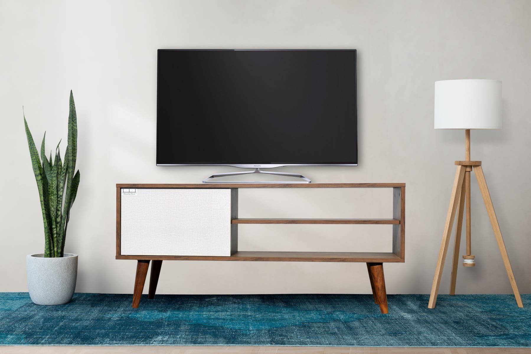 MDF Wooden Tv Table, 120X50X35 Cm - White Brown