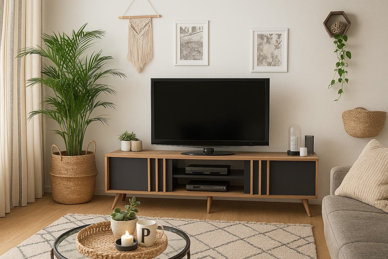 MDF Wooden TV Table, 160x35x52 cm - Dark Grey Beige