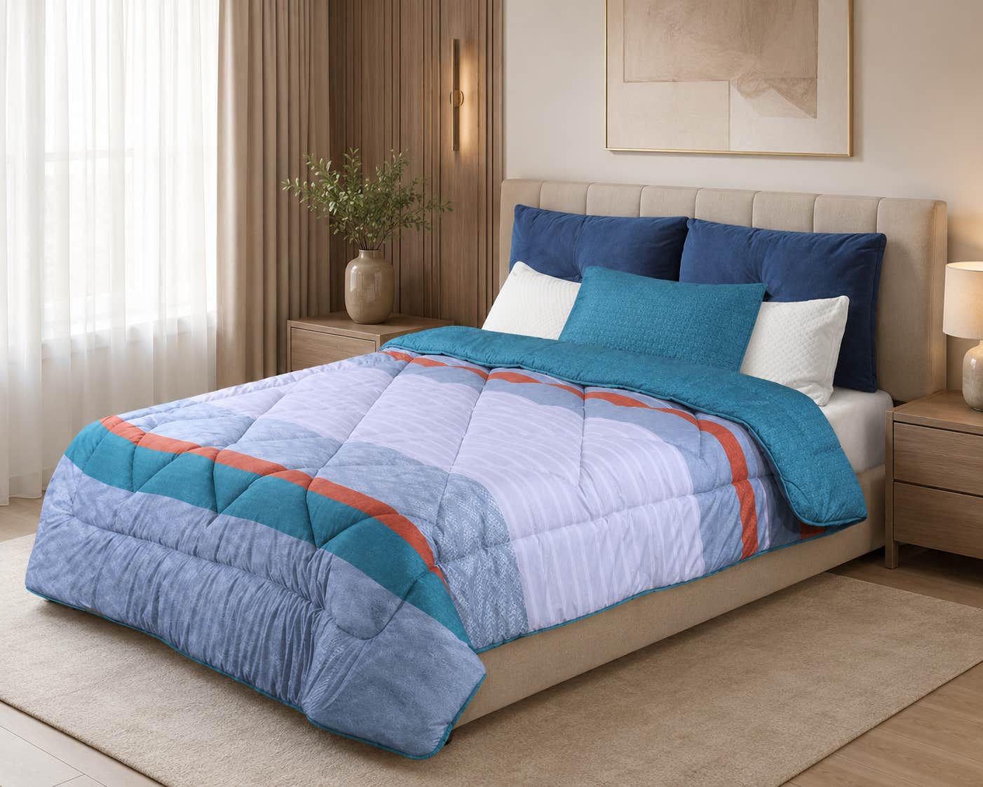 Bed And Bed Microfiber Quilt Set, 4 Pieces, 180X230 cm - Multicolor
