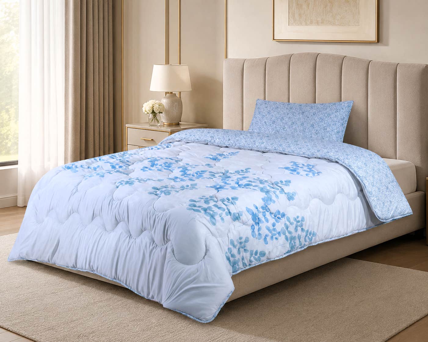 Bed And Bed Microfiber Quilt Set, 4 Pieces, 180X230 cm - Grey