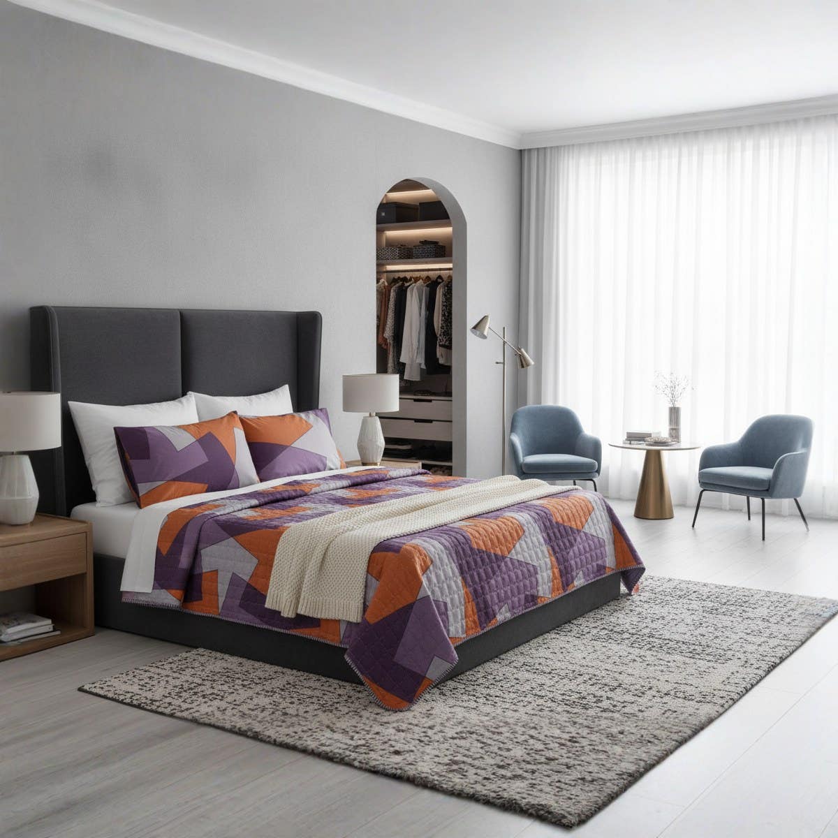 Al Maamoun Cotton Comforters Set, 3 Pieces, 240×240 cm - Multicolor