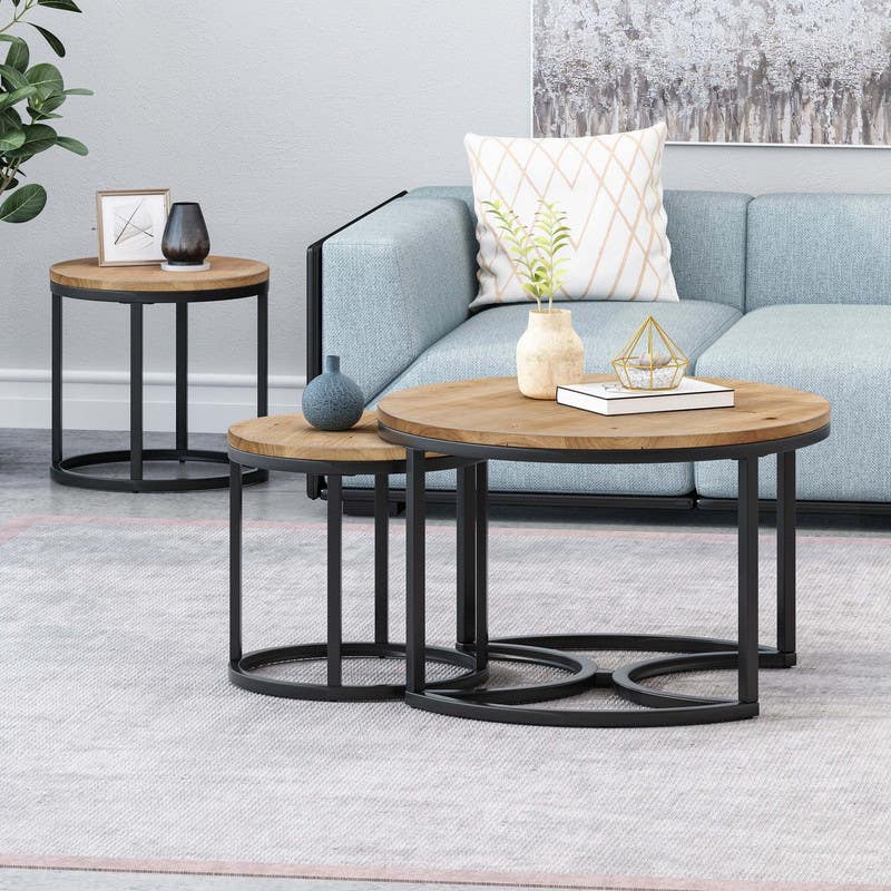 Modern Center Table Set, 3 Pieces - Black Wooden