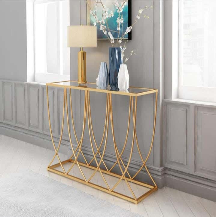 Steel Console, Glass Top, 105x90x35 cm - Gold