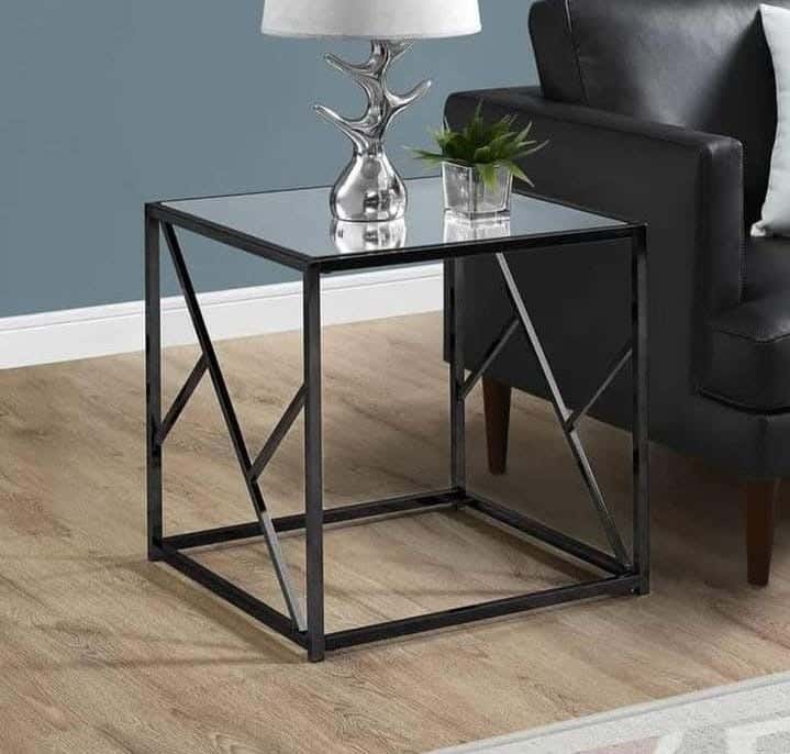 Iron Side Table, Glass Surface, 55×40×40 Cm - Gold