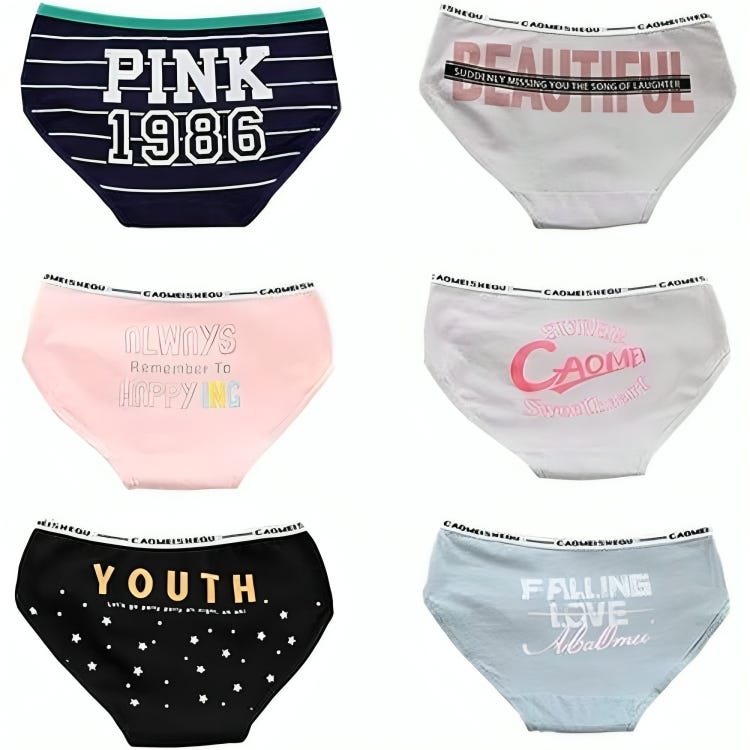 Women's Cotton Underwear Set, 6 Pieces - Multicolor