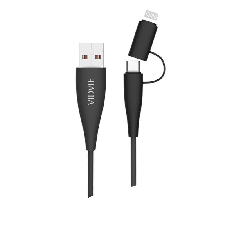 Vidvie USB 2 In 1 For Lightning and Micro Charging Sync Data Cable, 1 Meter, Kx3057 - Black