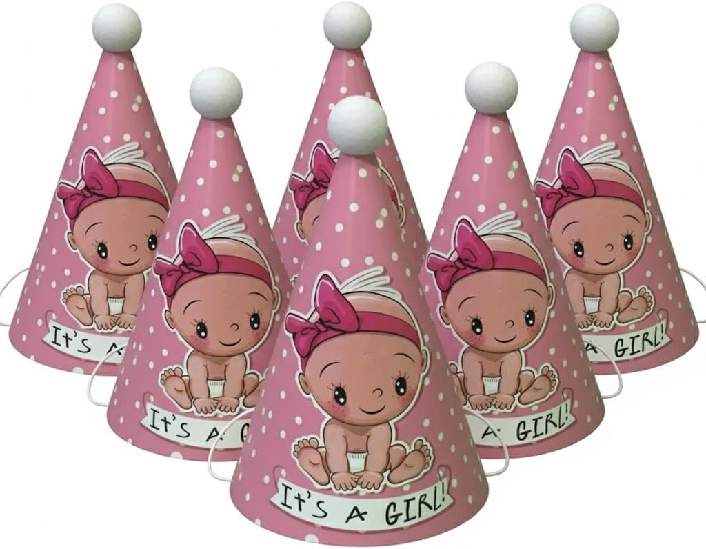Girl Design Colorful Paper Birthday Party Hat, 6 Pieces - Multicolor