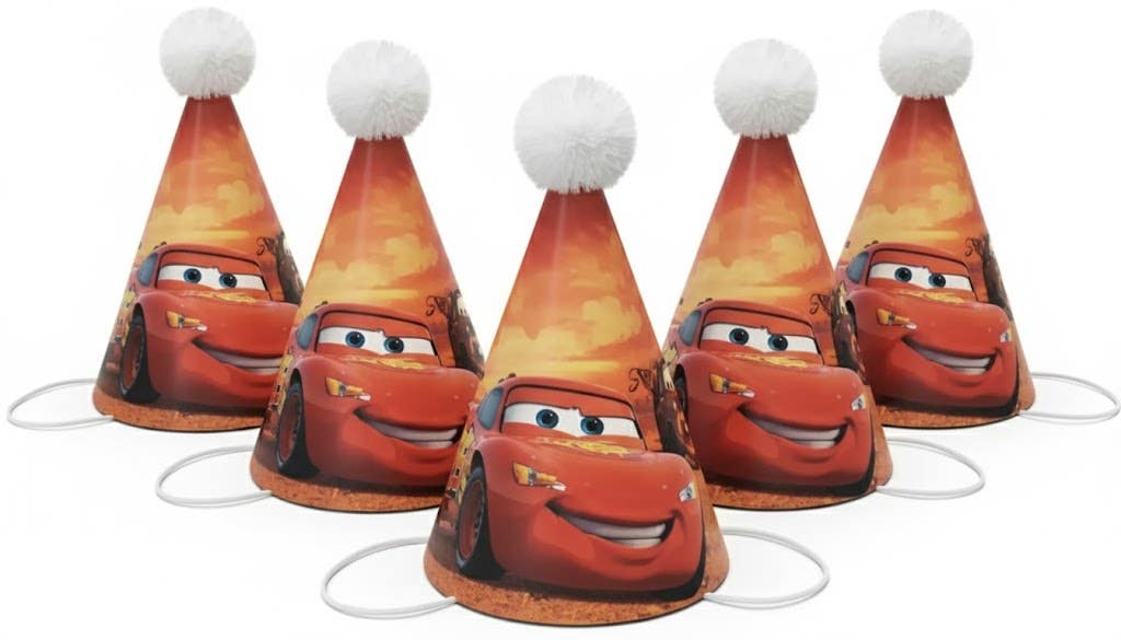 Cars Design Colorful Paper Birthday Party Hat, 6 Pieces - Multicolor