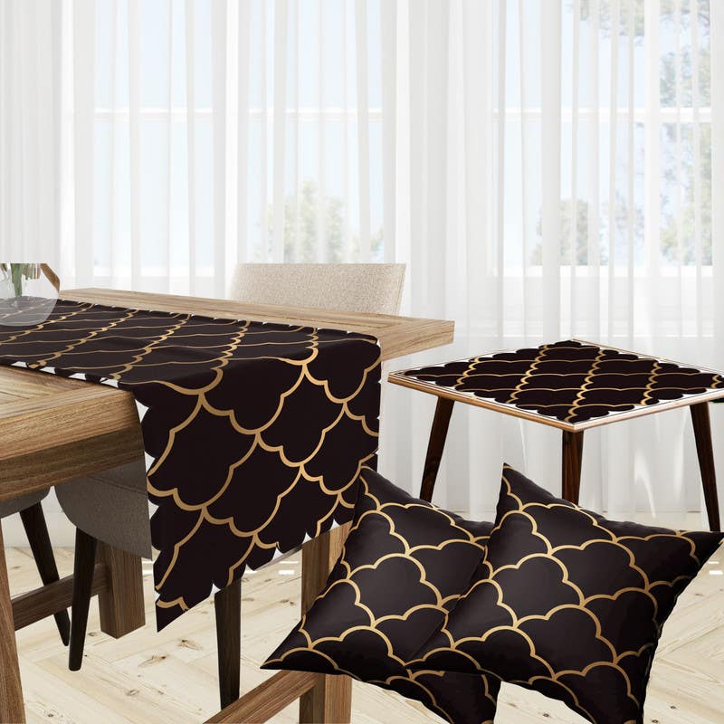 Velvet Runner Dinner Tablecloth, With 2 Cushion Covers - Multicolor, With 2 Side Tablecloth Free