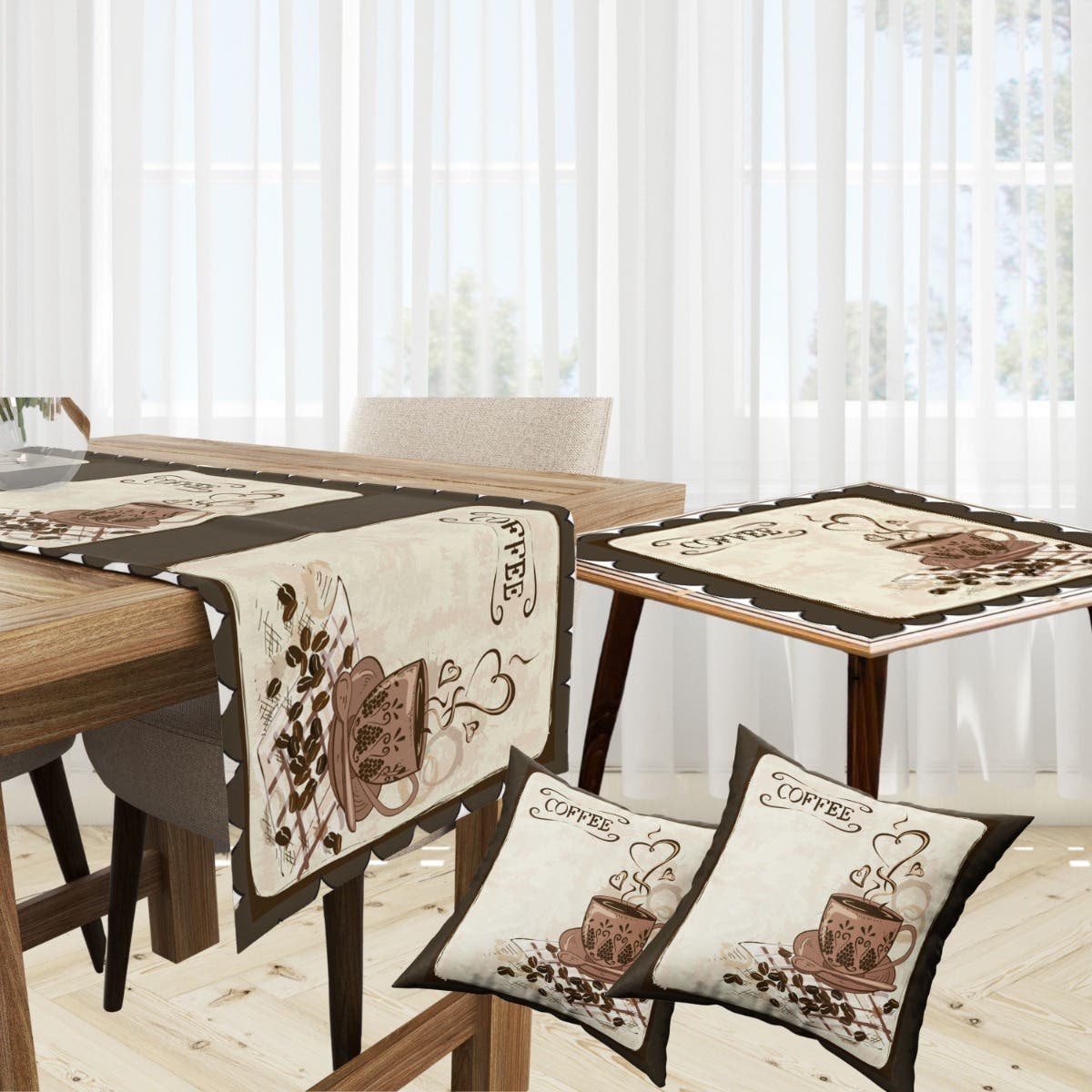 Velvet Runner Dinner Tablecloth, With 2 Cushion Covers - Multicolor, With 2 Side Tablecloth Free
