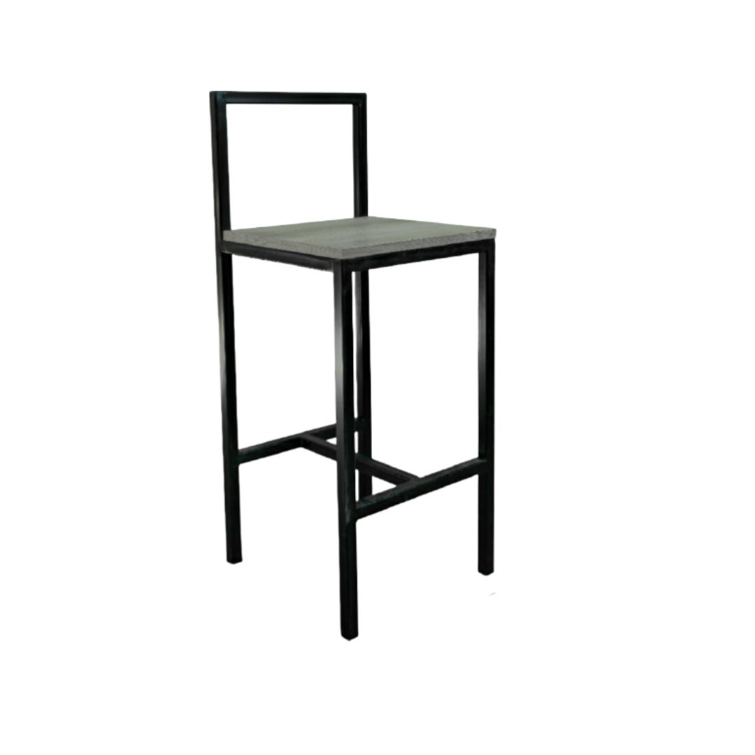 Bar stool, veneer plywood, iron and wood, 37 x 35 x 92/77 cm - black wood
