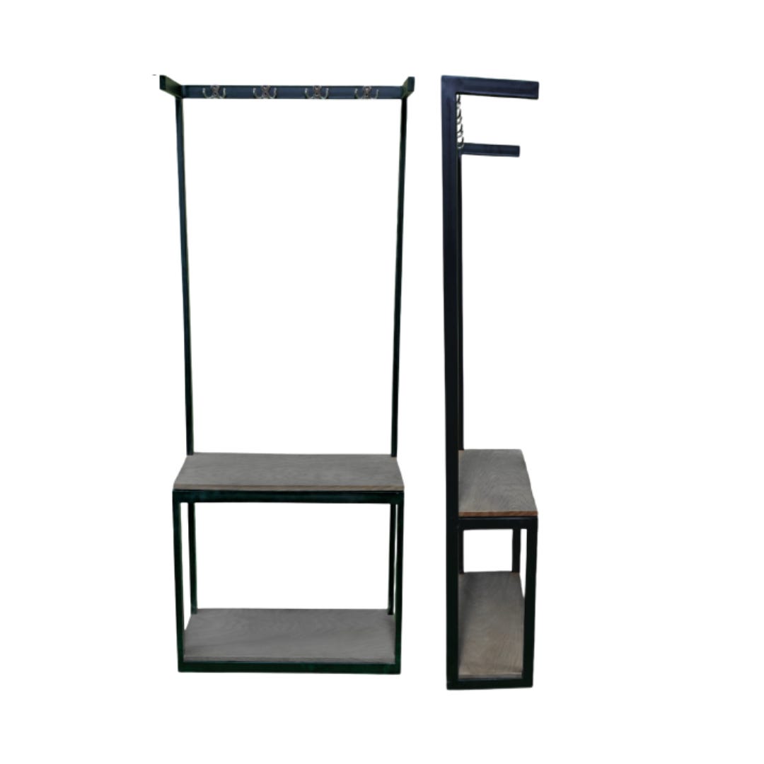 Shoe rack, artificial veneer plywood, iron and wood, 70 x 30 x 180 cm - black wood