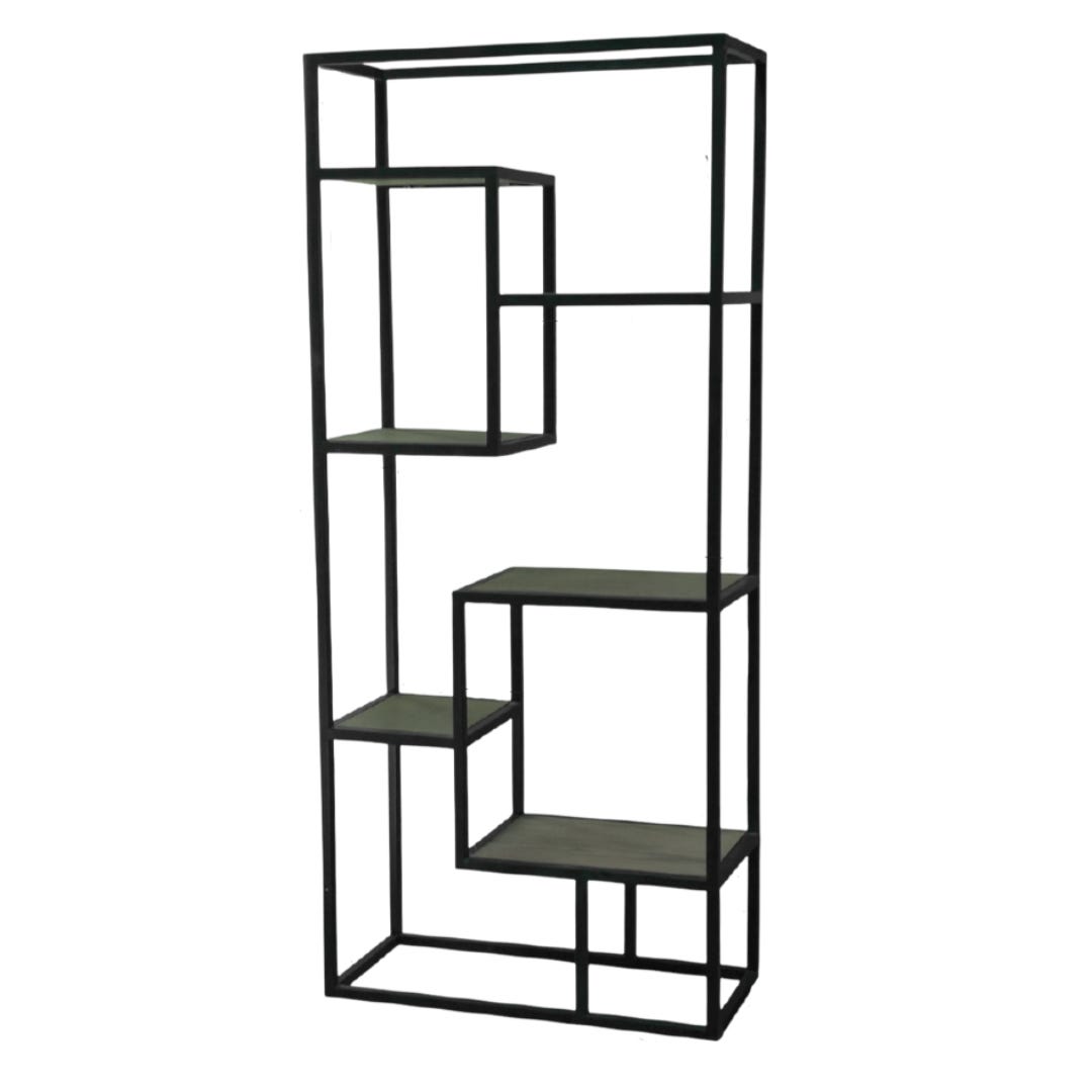 Shelves, veneer plywood, iron and wood, 90 x 40 x 200 cm - black wooden