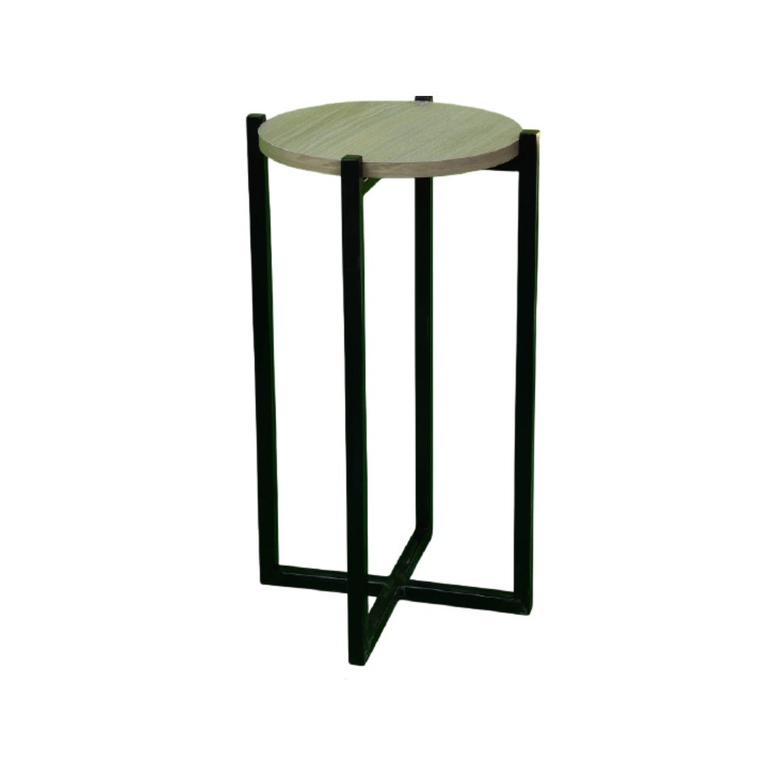 Round side table, veneered plywood, iron and wood, 34 x 30 x 60 cm - black wood