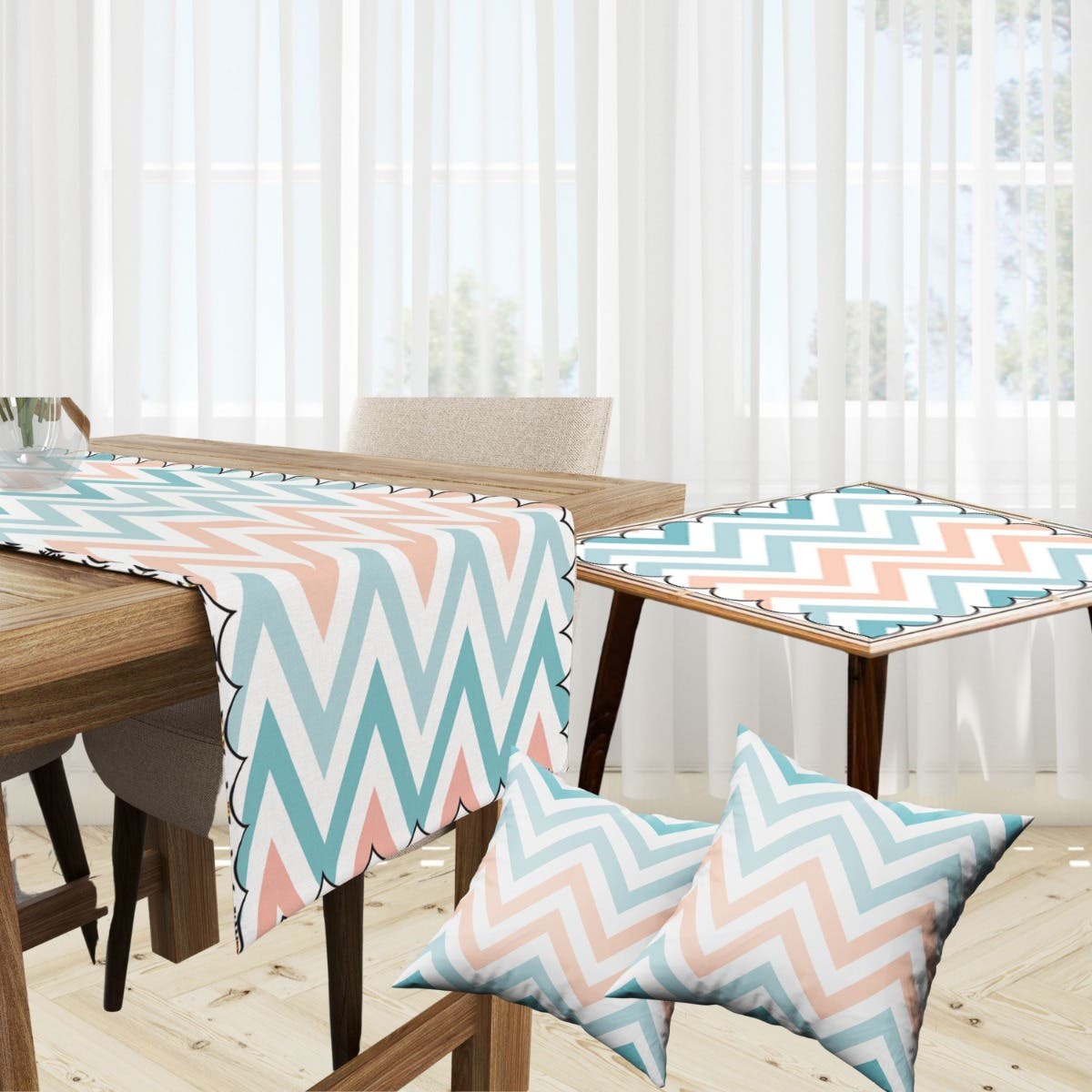 Velvet Runner Dinner Tablecloth, With 2 Cushion Covers - Multicolor, With 2 Side Tablecloth Free