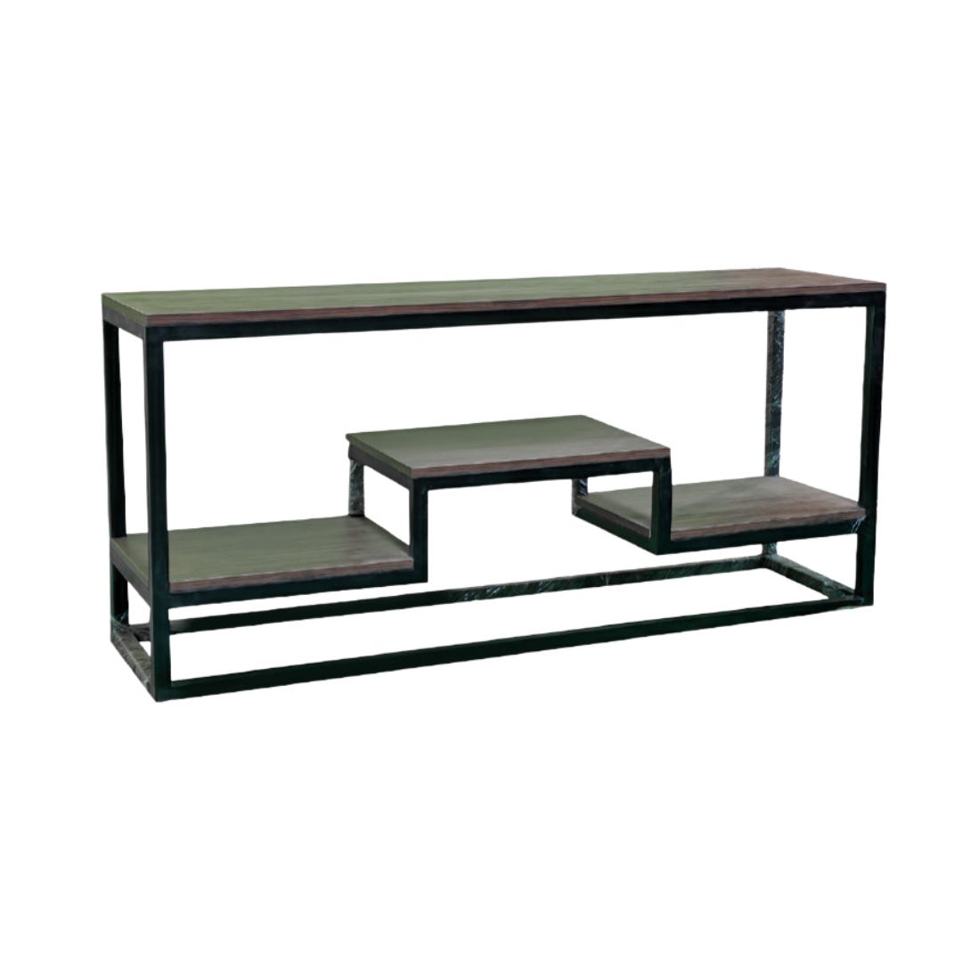 TV table, artificial veneer plywood, iron and wood, 160 x 40 x 80 cm - black wood