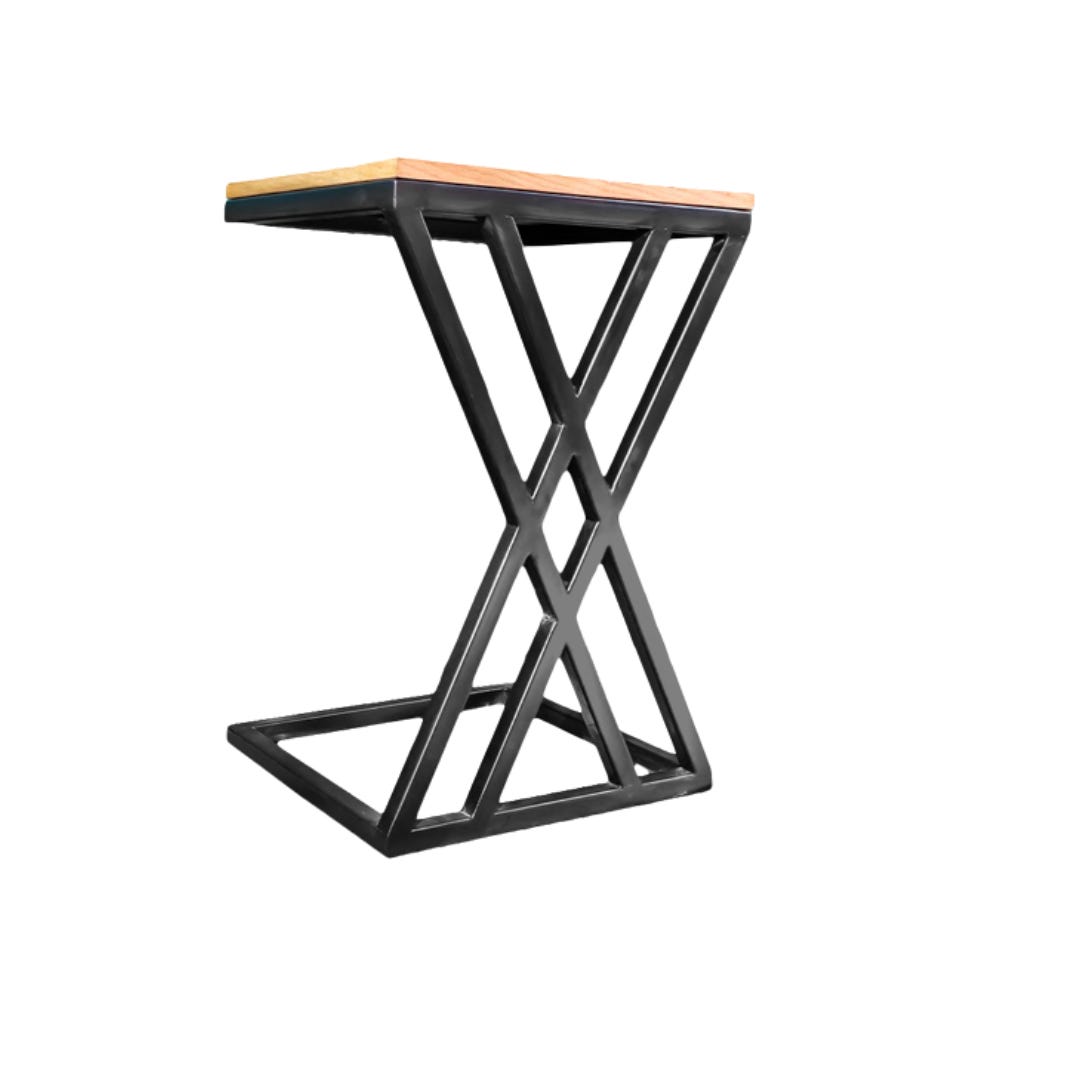 Side table, veneer plywood, iron and wood, 41 x 41 x 62 cm - black wood