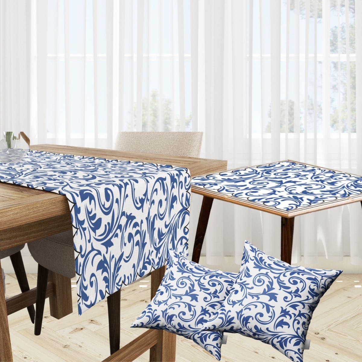 Velvet Runner Dinner Tablecloth, With 2 Cushion Covers - Multicolor, With 2 Side Tablecloth Free