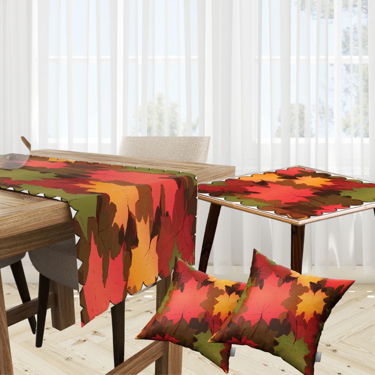 Velvet Runner Dinner Tablecloth, With 2 Cushion Covers - Multicolor, With 2 Side Tablecloth Free