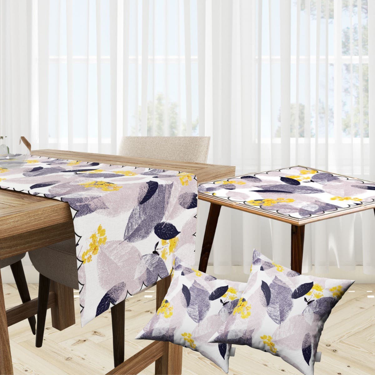 Velvet Runner Dinner Tablecloth, With 2 Cushion Covers - Multicolor, With 2 Side Tablecloth Free