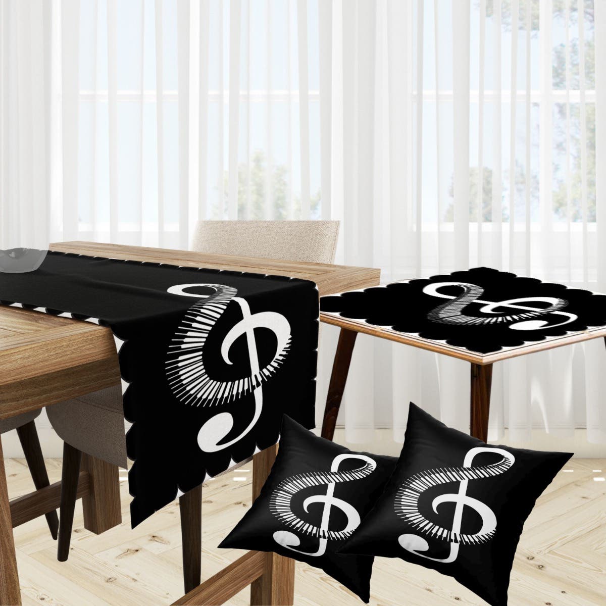Velvet Runner Dinner Tablecloth, With 2 Cushion Covers - Multicolor, With 2 Side Tablecloth Free
