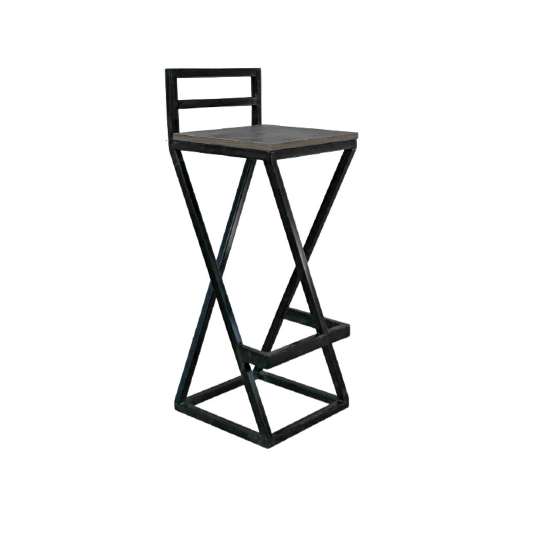 Bar stool, veneer plywood, iron and wood, 38 x 38 x 100.8 cm - black wood