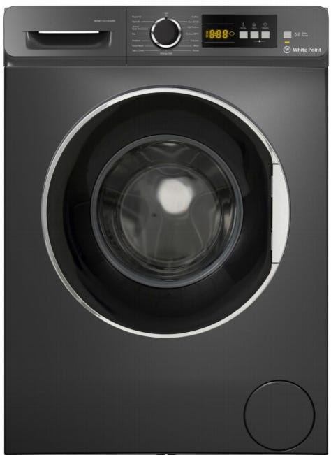 White Point WPW71015DSWB Fully Automatic Washing Machine, Front Loading, 7 Kg, Inverter, 1000 Rpm, Chrome Door - Black