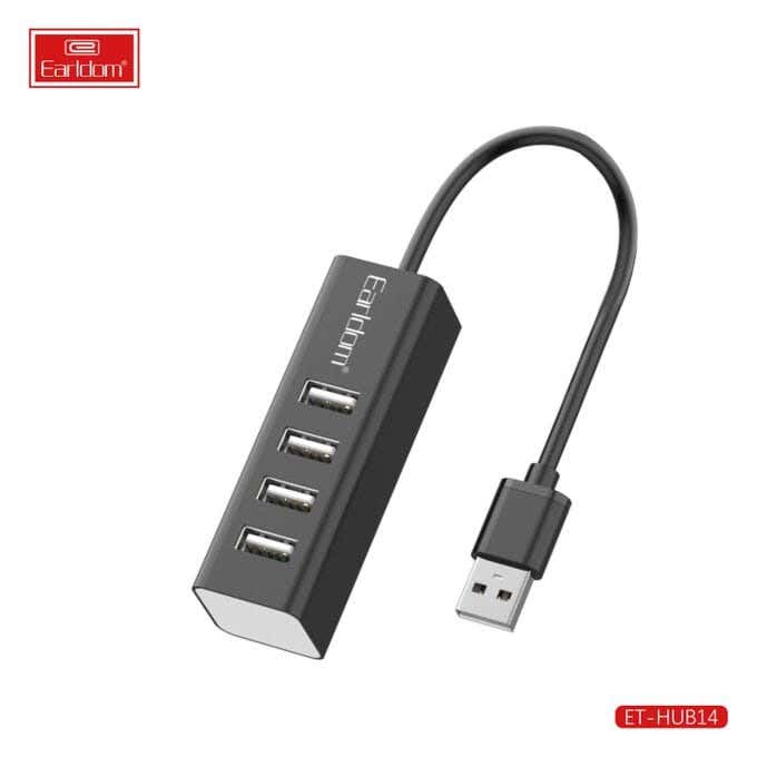 Earldom Et-Hub14 Usb Hub 4 Ports Cable 39 Cm Data Transfer Speed Up To 5Gbps - Black