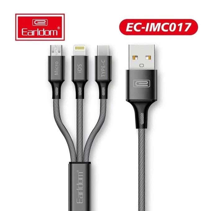 Earldom Cable Imc017 Usb A Fast Cable 3 In 1 Type-C / Lightning / Micro - Black