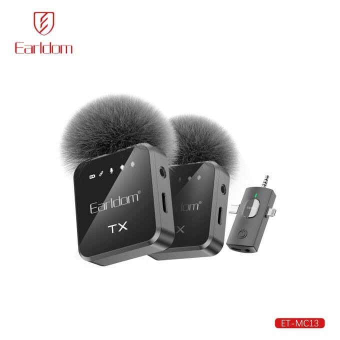 Earldom Et-Mc13 Microphone 3-In-1 Compact Wireless Mic For Mobile Creators - Black