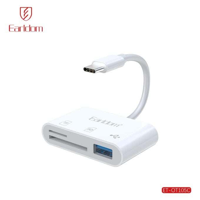 Earldom Et-Ot105C 3In1 Usb-C To Otg Card Reader Adapter - White