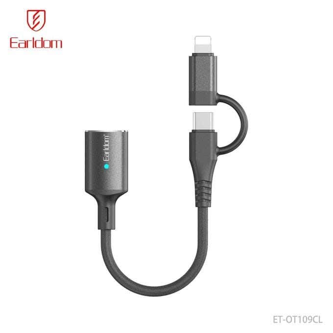 Earldom Et-Ot109Cl Usb 3.0 2-In-1 Otg Cable Adapter For Usb-C & 8-Pin – Plug & Play - Black