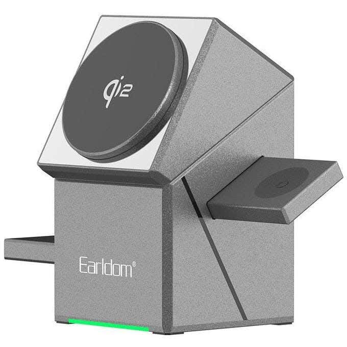Earldom Wc65 3-In-1 15W Wireless Charging Stand For Phone (15W) Smartwatch (2.5W) And Airpods (5W) - Grey