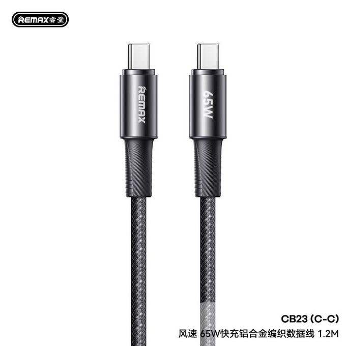 Remax CB23(C-C) Fast Charging Cable, Type C, 65W, braided, 1.2m - Black