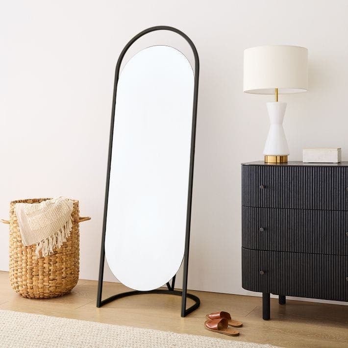 Lion Hose Oval Folding Metal Frame Stand Mirror, 170×50 Cm - Black