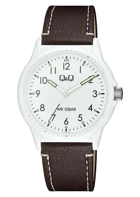 Q&Q V00A-009VY Round Analog Casual Watch For Men, M /26 - 39 mm - Brown White