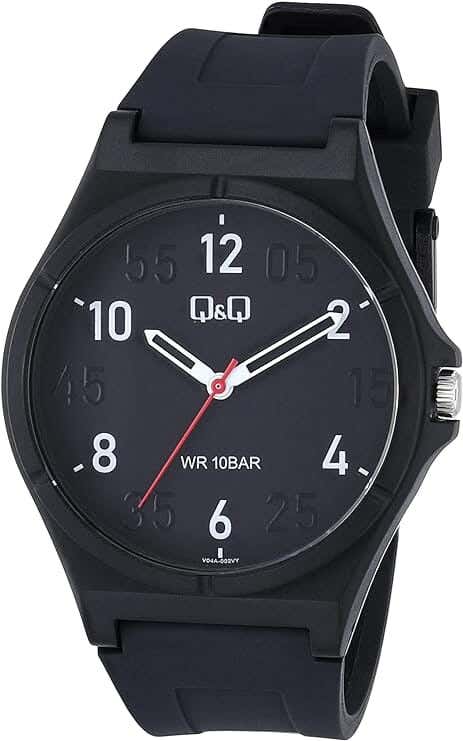 Q&Q V04A-002VY Round Analog Casual Watch For Men, L /40 - 48 mm - Black