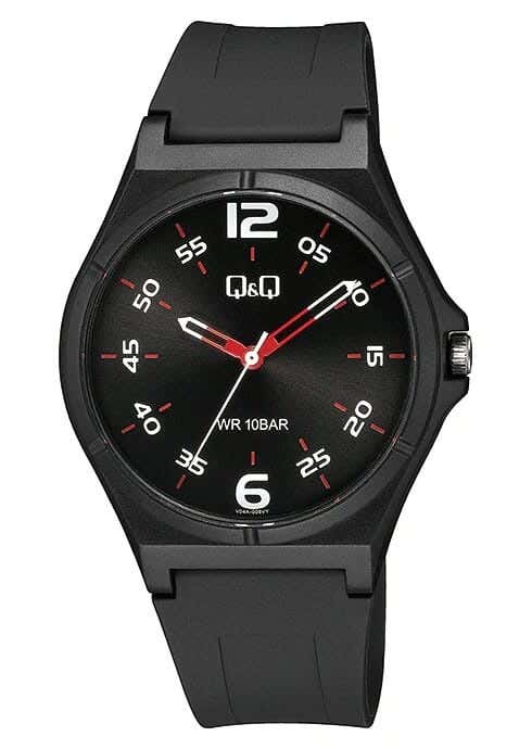 Q&Q V04A-005VY Round Analog Casual Watch For Men, L /40 - 48 mm - Black