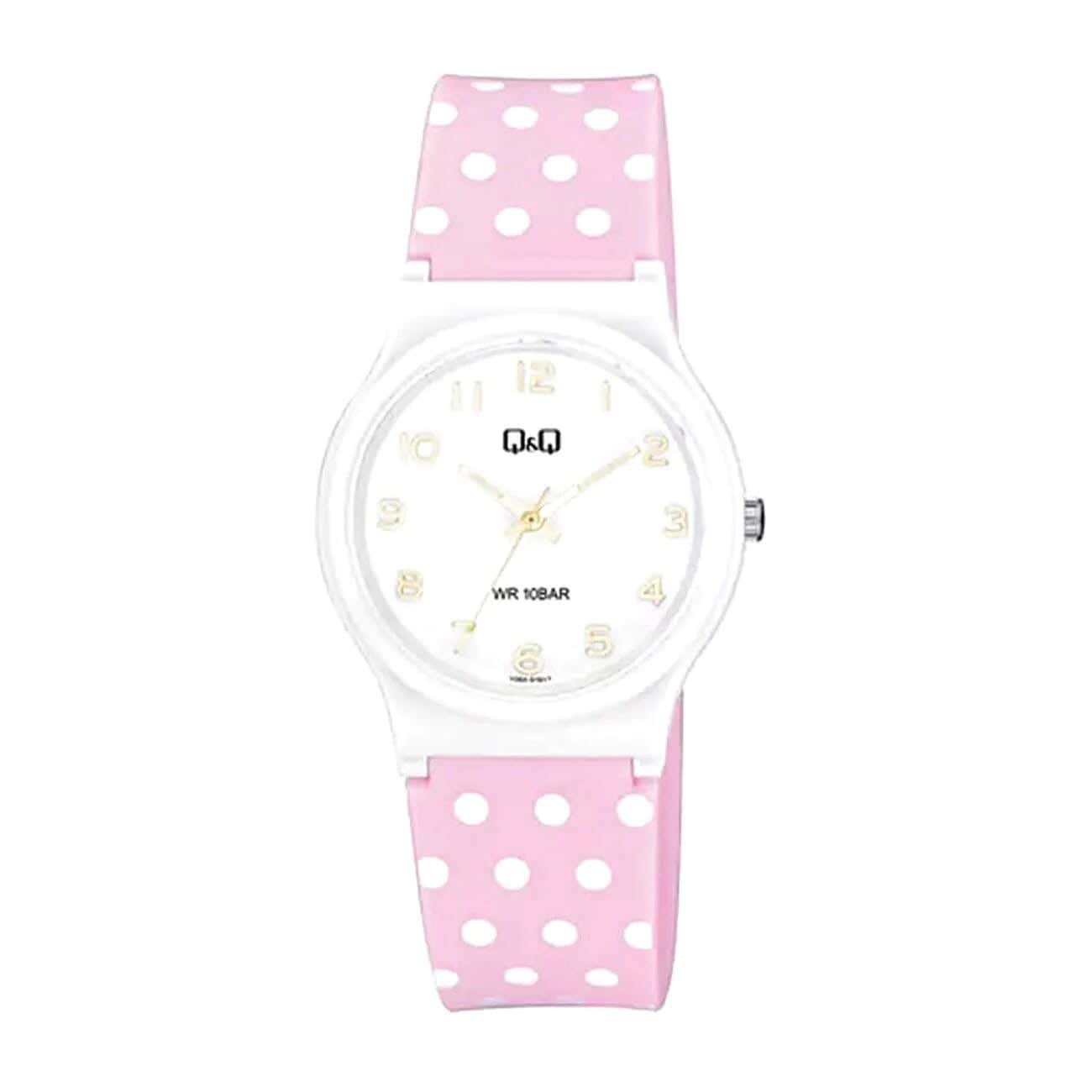 Q&Q V06A-016VY Round Analog Casual Watch For women, M /26 - 39 mm - Pink White