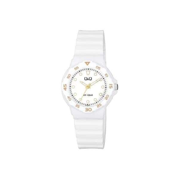 Q&Q V07A-002VY Round Analog Casual Watch For women, M /26 - 39 mm - White Gold