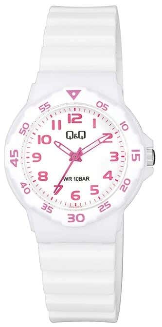 Q&Q V07A-003VY Round Analog Casual Watch For women, M /26 - 39 mm - White Pink