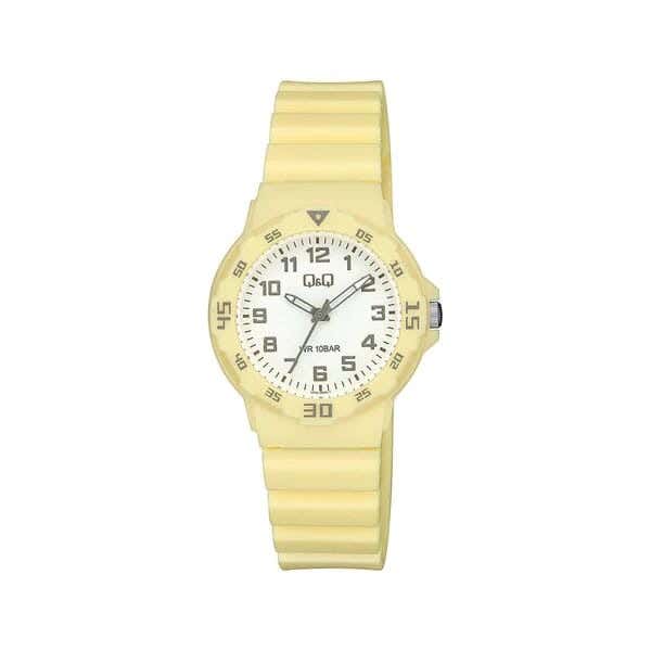 Q&Q V07A-009VY Round Analog Casual Watch For women, M /26 - 39 mm - Light Yellow