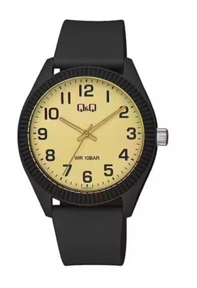 Q&Q V12A-011VY Round Analog Casual Watch For Men, L /40 - 48 mm - Black Gold