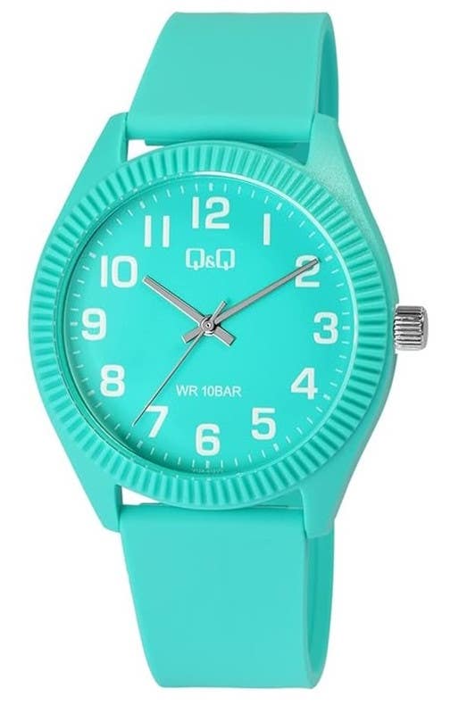 Q&Q V12A-012VY Round Analog Casual Watch For women, L /40 - 48 mm - Turquoise