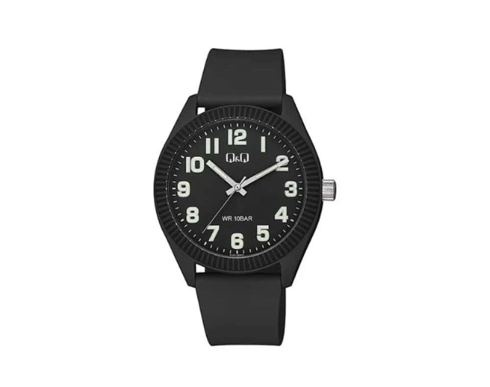 Q&Q V12A-004VY Round Analog Casual Watch For Men, L /40 - 48 mm - Black