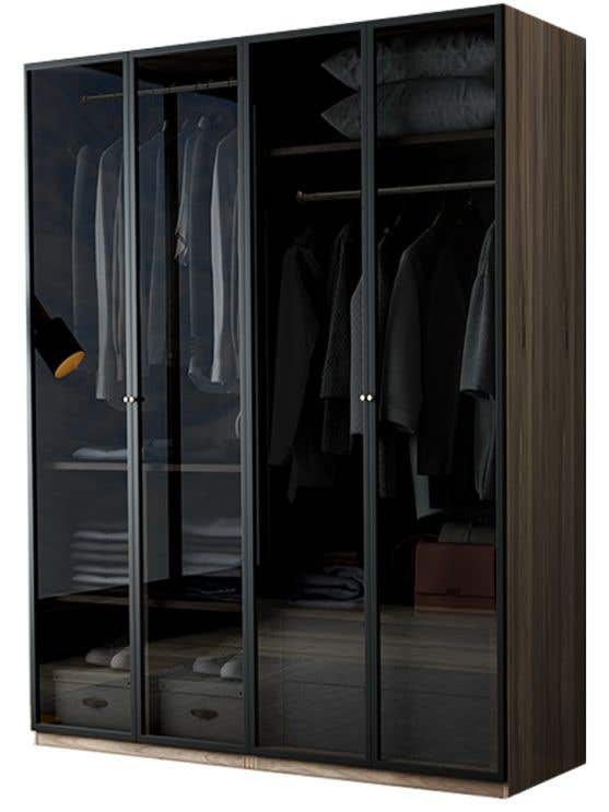 MDF Wood Wardrobe 4 Door, 160x40x210 Cm - Wooden Brown