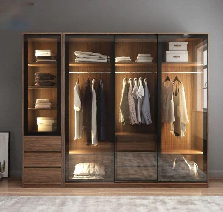 MDF Wood Wardrobe with Drawers, 210x50x210 Cm - Wooden
