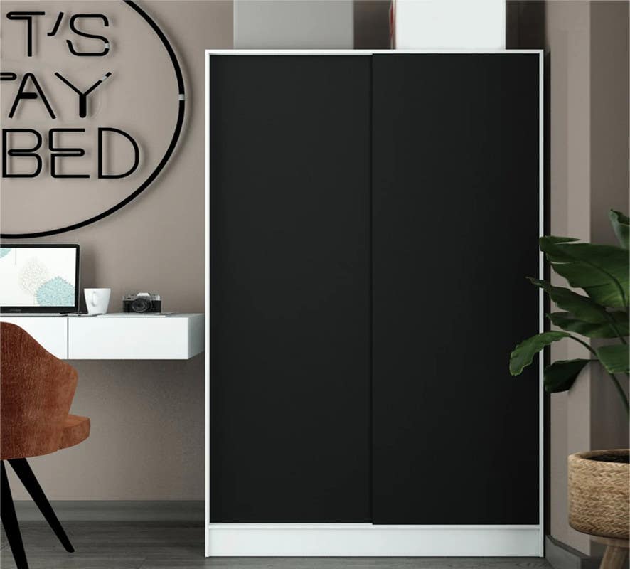 MDF Wood Modern Wardrobe, 200x120x60 cm - White Black