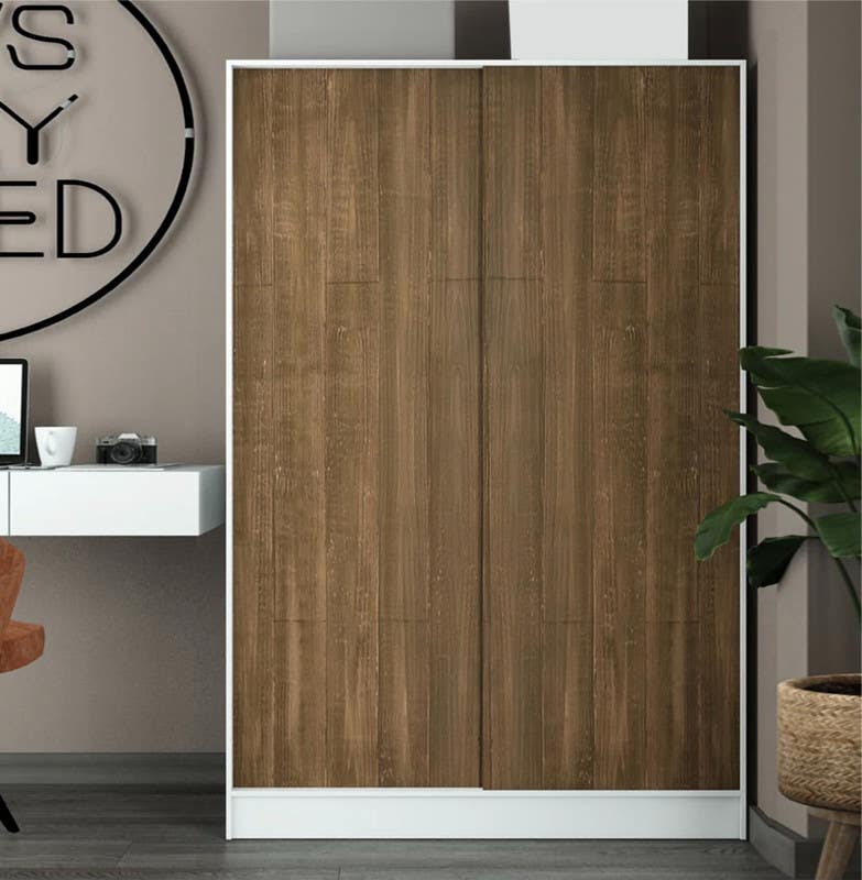 MDF Wood Modern Wardrobe, 200x120x60 cm - White Brown