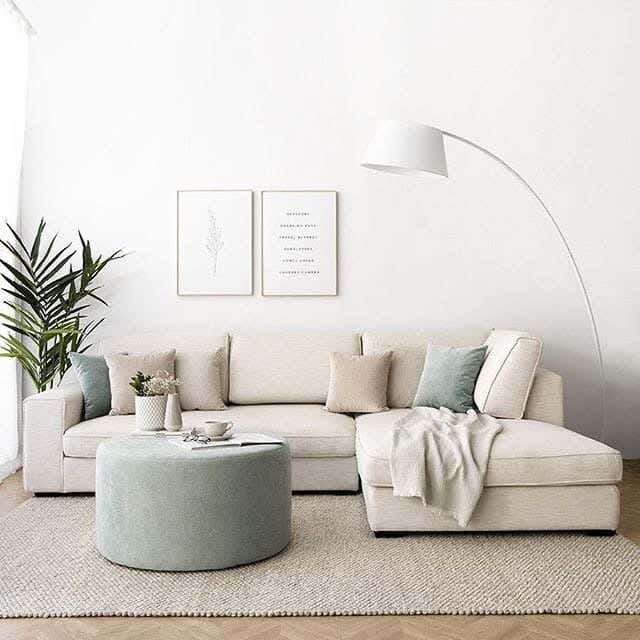 Red beech wood corner sofa, 280x180x75 cm, linen - light beige